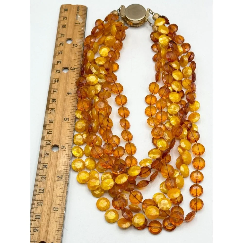 Vintage brown beaded multi strand sequin necklace - Picture 5 of 6